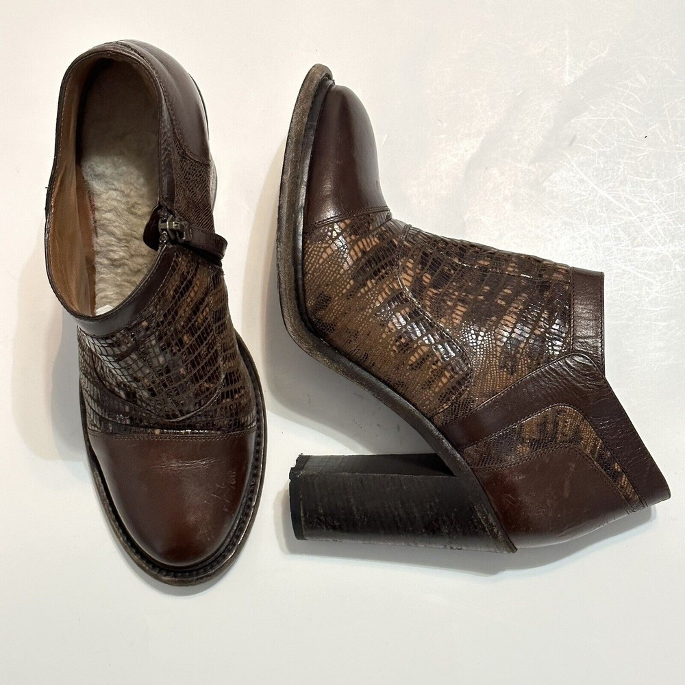 Ugg Collection Women Size 9 Giacinta Brown Ankle Boots Snake Skin Made In Italy